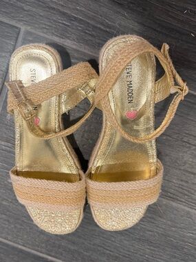 Steve Madden Gold and Tan Braided Espadrille Wedges “Cleo” - Worn Once